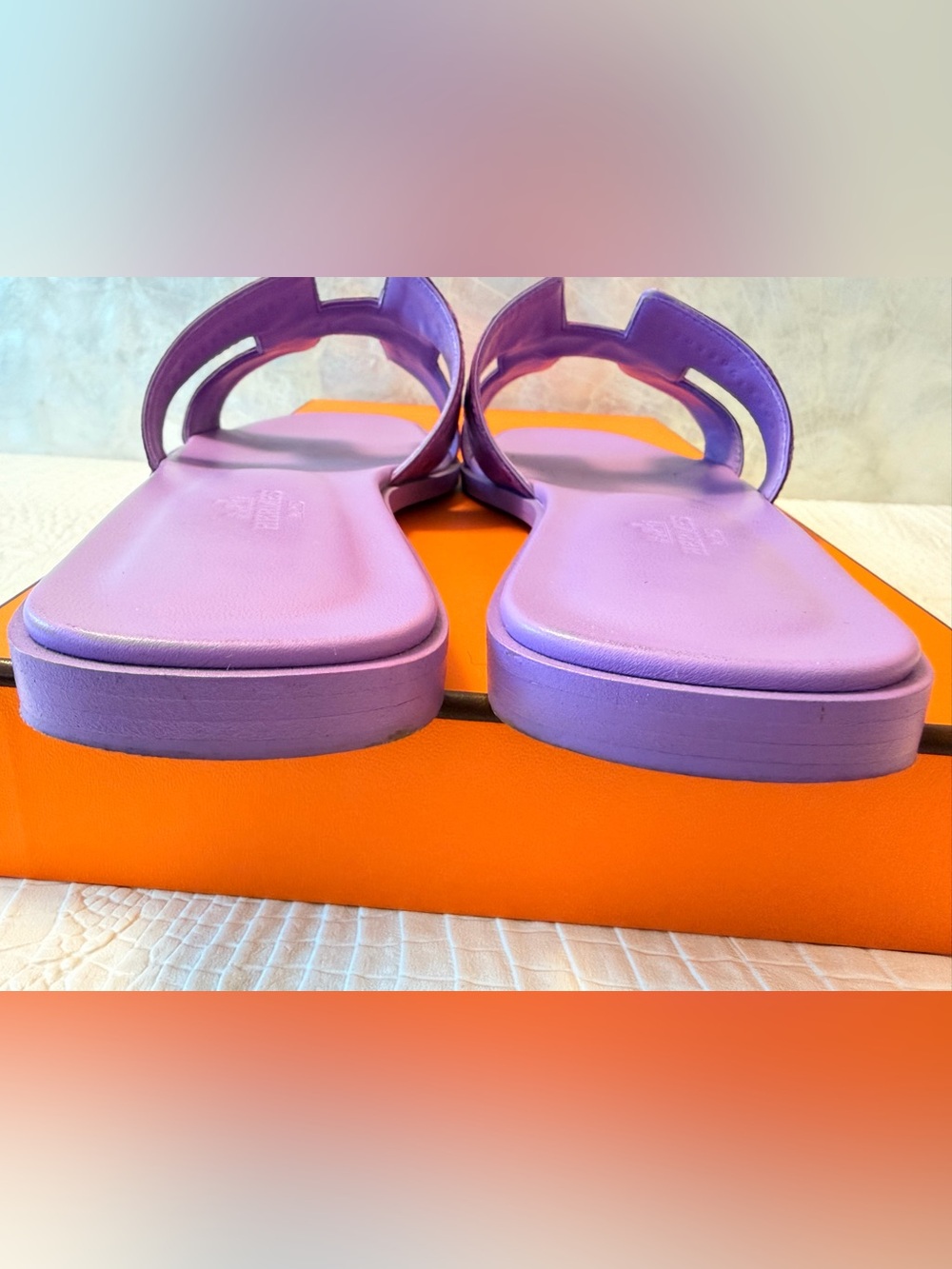 Hermes Oran sandals slides slippers lavender ostrich leather Size 39,5 ( 9,5) - Picture 7 of 16